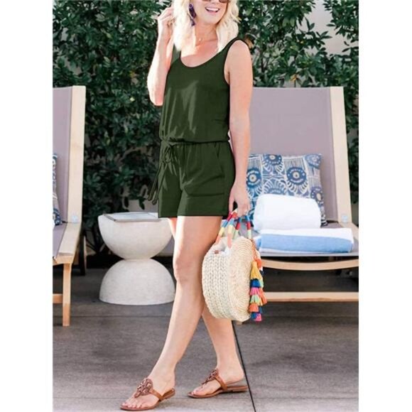 Womens Basic Summer Scoop Neck Sleeveless Tank Top Short jumpsuit Rompers - Picture 3 of 6